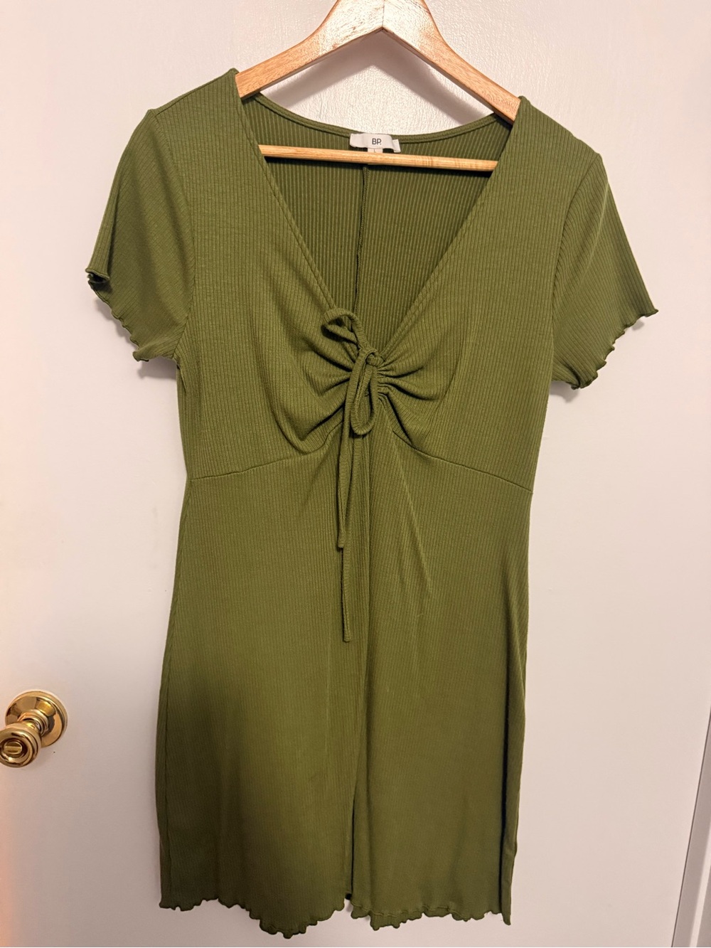 bp Nordstrom Olive Green Ribbed V-Neck Dress